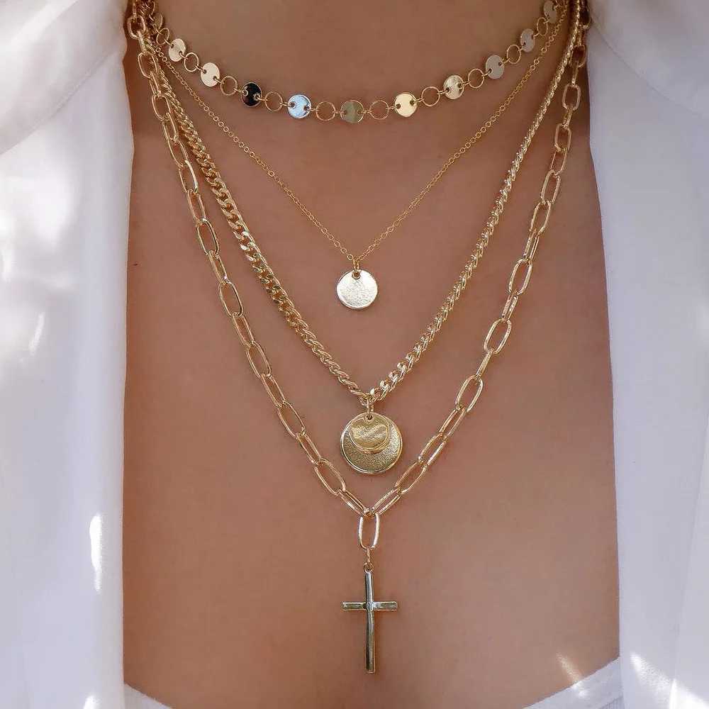 Vintage Gold Color Multiple Styles Necklace For Women Trendy Multi-Layer Disc Pendant Necklaces New Tendyaces Set Jewelry Gifts Z250614