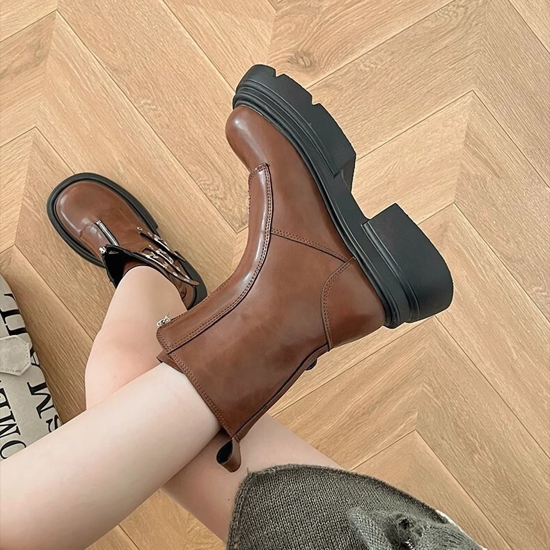 Ddmysports New Melard Short For Women Petite Thick Sole Belt Buckle Western Cowboy Mid Calf Martin Boots Outdoor Shoes