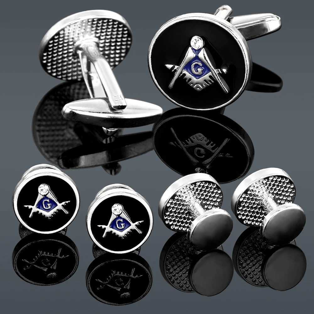 Freemason Cufflinks Sleeve Nail Set Black And Blue Enamel With Crystal For Men Boys Gift XJ250614