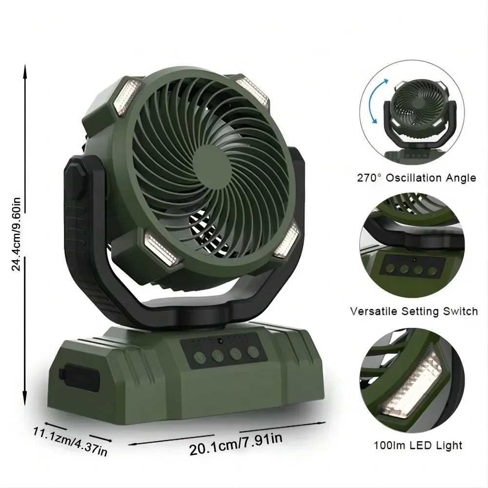 USB Rechargeable Camping Fan Light Remote Control Cordless Table Fan Portable Air Circulator Shaking Head Camping Hook Fan Light W250613
