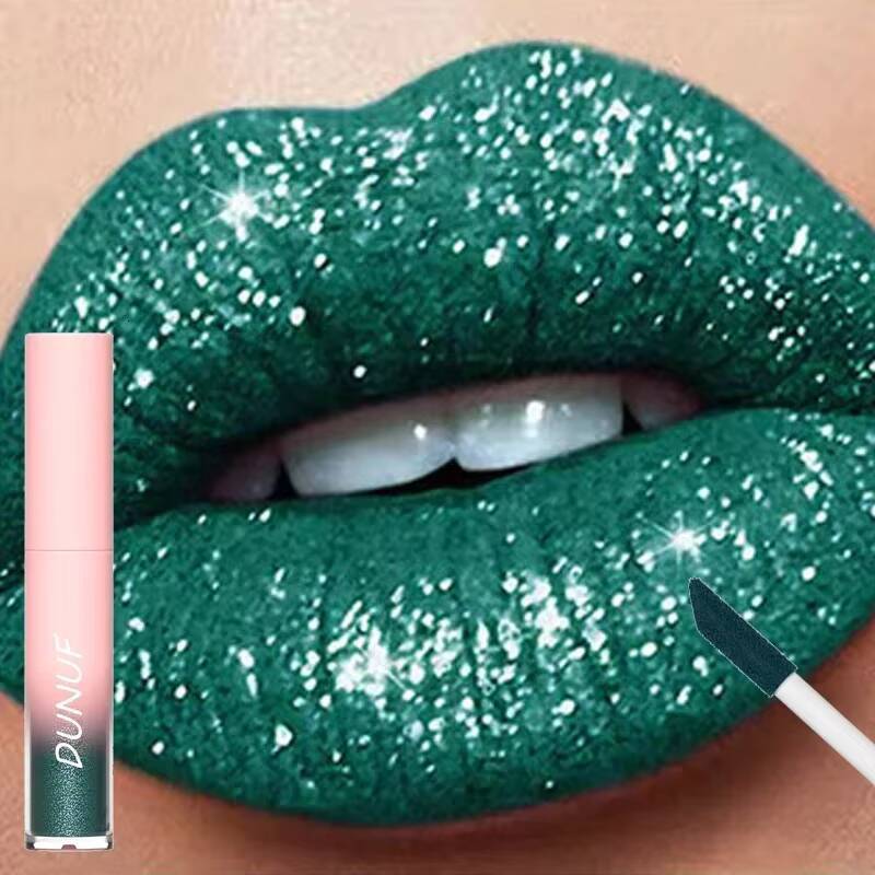 18 Colors Diamond Glitter Liquid Lipstick Waterproof Long Lasting Women Sexy Red Green Lips Gloss Shimmer Lip Makeup Cosmetics happy