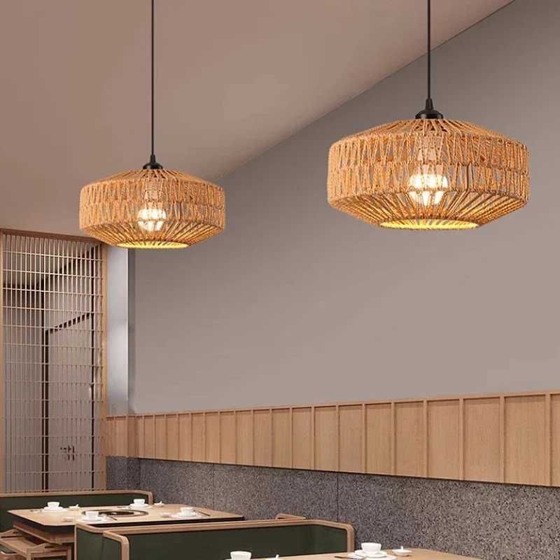 Classic Ceiling lamp Handmade Rattan Weaving Hanging Chandelier Lamps For Living Bedroom Home Decor Pendant Light E27 Fixture XJ2500613