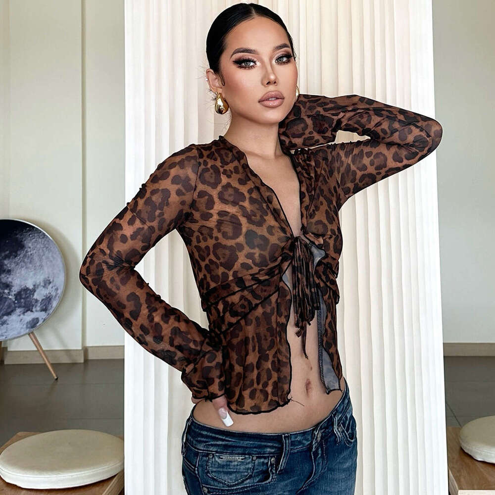 Hot Selling Women's Summer New Fashion Sexy Mesh Sheer Cardigan Tie T-Shirt B5