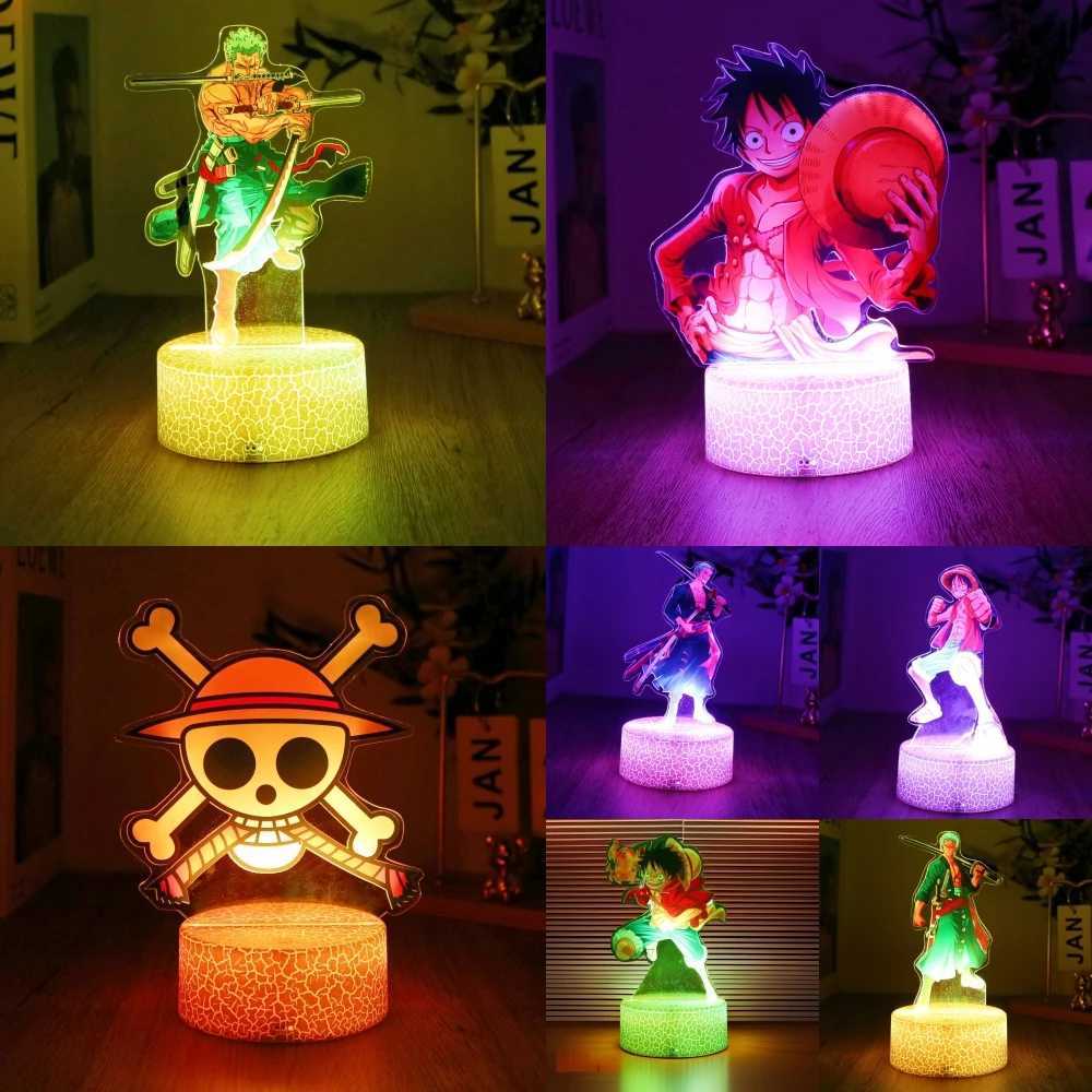 Actions Figure One Piece Luffy Zoro Anime Figures 3D Lamp PVC Action Collection Model Toys LED Night Light Kid Christmas Gift XJ250614