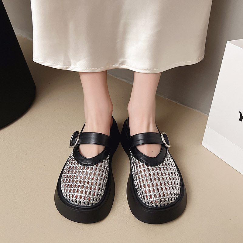 Ddmyoutdoor Ddmyoutdoor French Style Woven Hollow Toe Cap Half Slippers Summer New Versatile Breathable Flat Beach Sandals Outdoor Shoes Outdoor Shoes