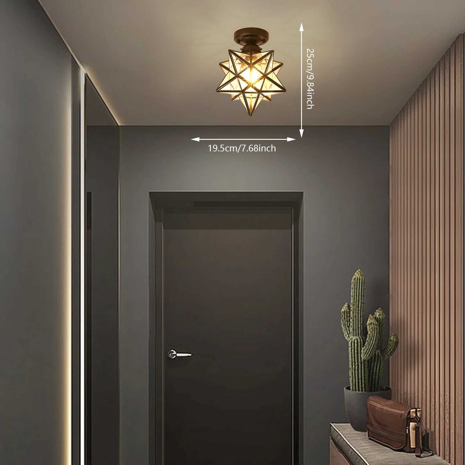 Moravian Star Ceiling Light Black Linear Star Flush Mount Ceiling Light with Clear Glass Lampshade Vintage Light for Room Decor XJ2500613