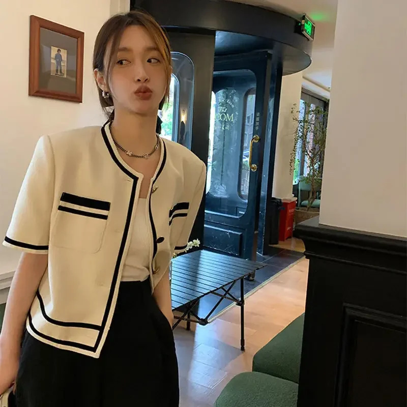 Spring Summer O Neck Short Sleeve Jackets Women Loose Casual Vintage All Match Coat Korean Style Chic Outerwear Tops 250611