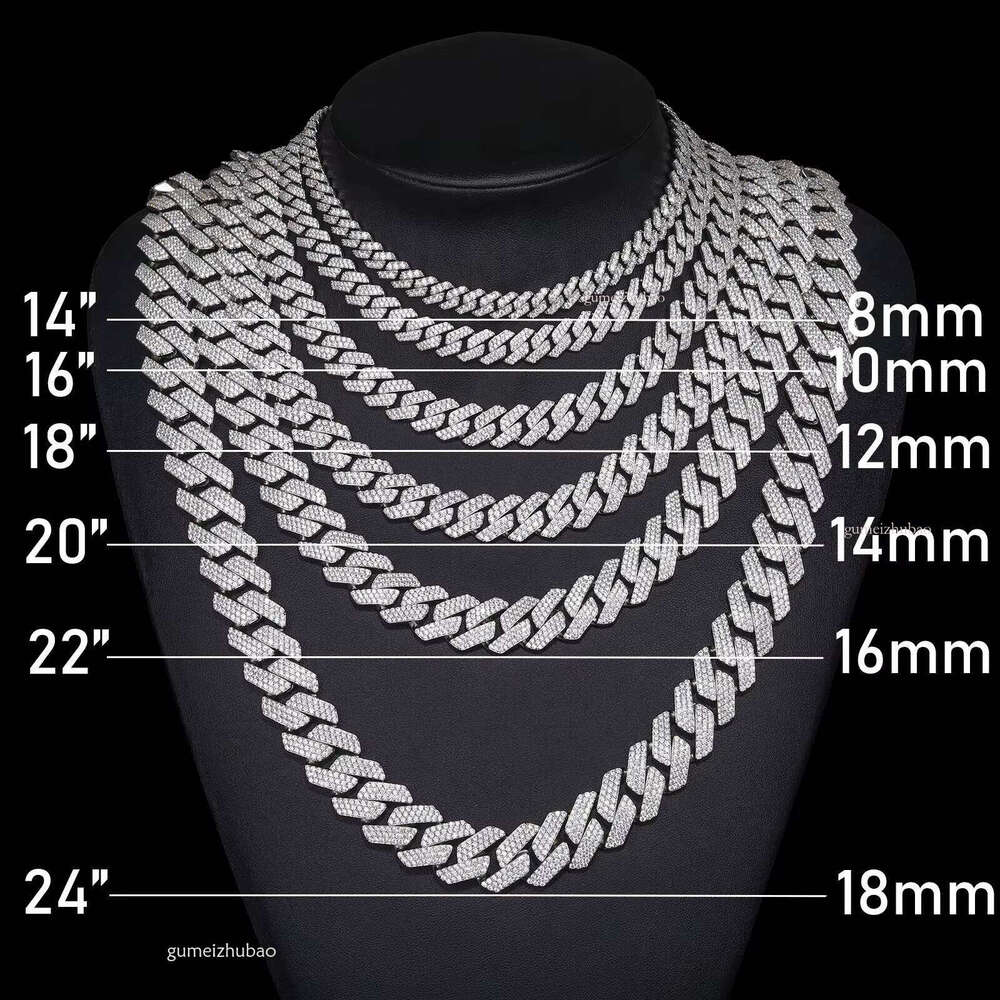 High Quality Cubana Hip Hop Jewelry 6-20mm Sterg Sier VVS Moissanite Dia Iced Out Cuban k Chain Necklace for Men