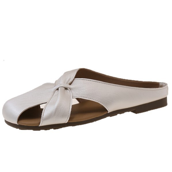 Ddmyoutdoor Baotou Half Slippers For Women Fashion New Summer Leather Flat Soft Sole Elegant Slip On Sandals S Shoes Outdoor Shoes