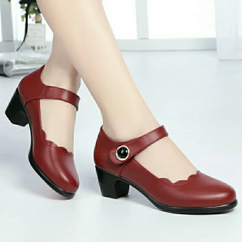 Women Casual Black Patent Leather Buckle Strap High Quality Shoes Lady Fashion Spring Summer Red Comfort Heel Pumps A02 250613