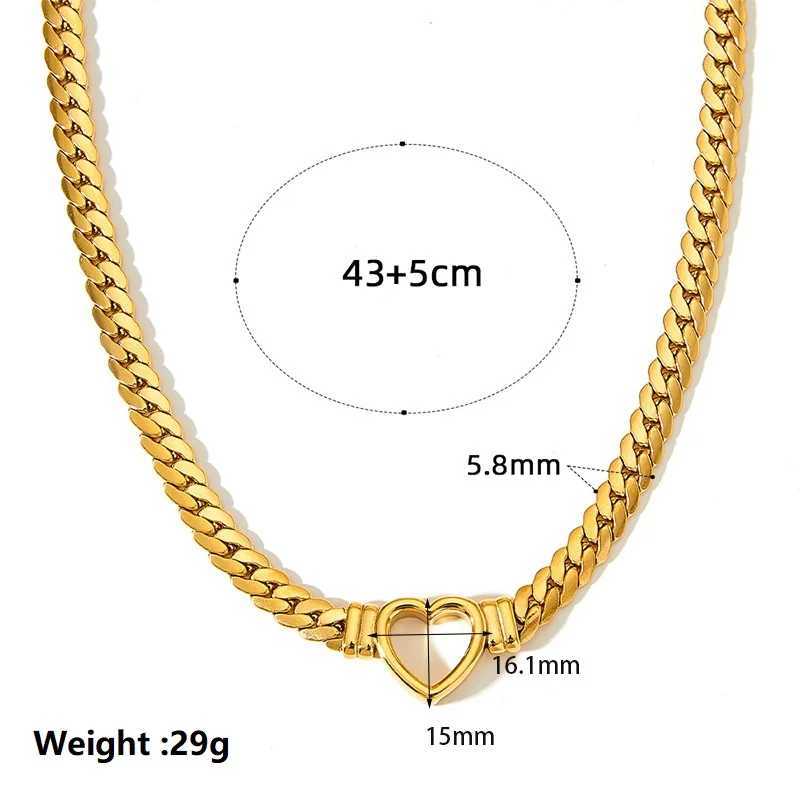 Gold Plated Stainless Steel Flat Chain Heart Pendant Choker Necklace for Women Waterproof Statement Jewelry Gift Z250614