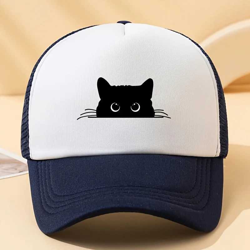 Cute cat printed baseball net hat versatile for outdoor travel in summer mens and womens daily decoration W250614