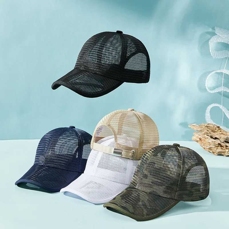 56-62cm Summer Cap for Men Women Net Trucker Hat Mesh Breathable Sports Sun Hat Big Size Baseball Cap Solid Visor Adjustable W250614