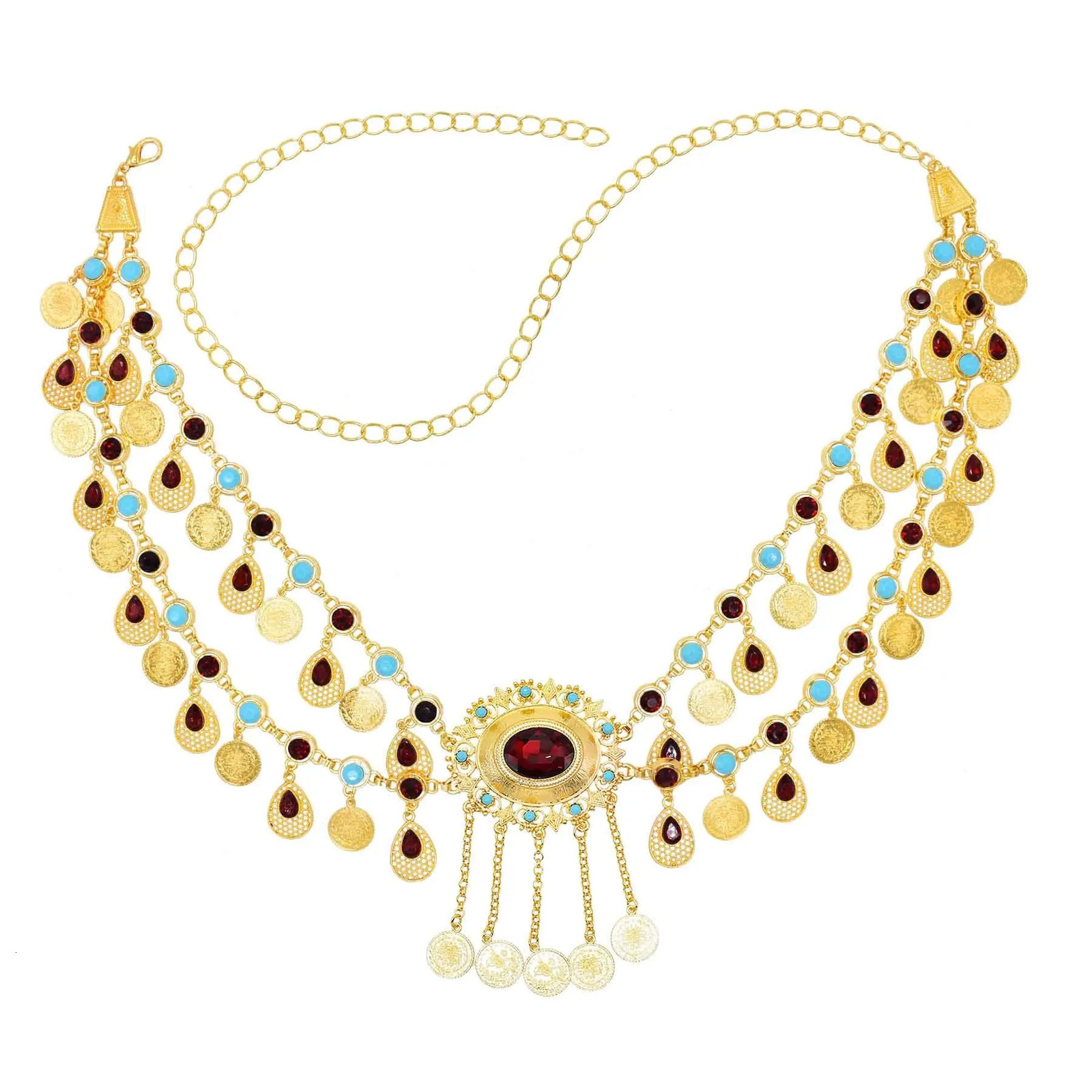 Coin Tassel Wome Body Chains Golden Rhinestones Bohemian Ethnic Charms Waist Jewelry Women Dress Accessories 250610