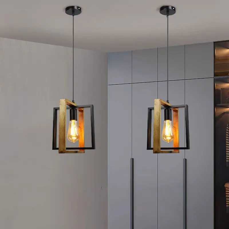 Nordic Style Solid Wood Iron Art Dining Room Chandelier Industrial Style Rural Living Room Light Interior Room Decorative Lights XJ2500613