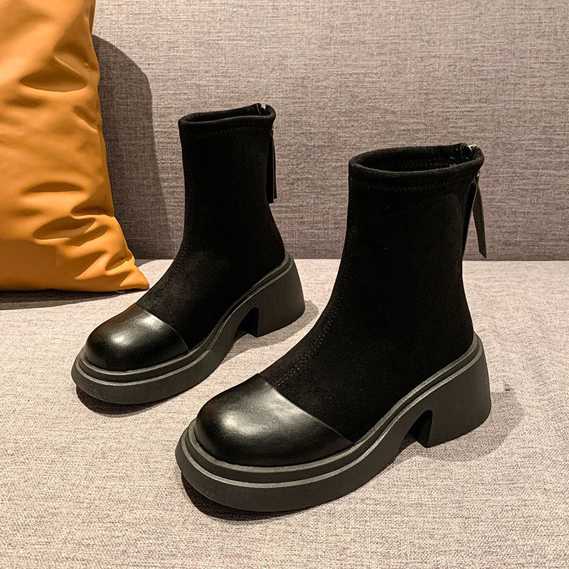 Ddmysports Autumn Winter New Thick Soled Short For Women Elastic Slim Petite Fashion Height Increasing Versatile Martin Boots Outdoor Shoes