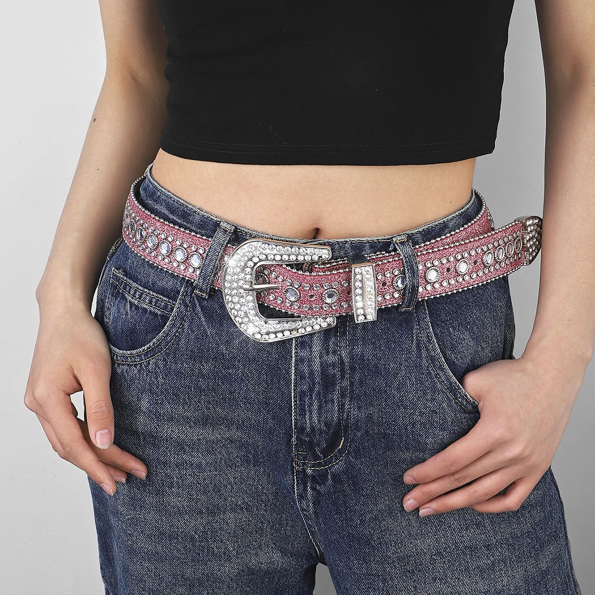 Water Diamond Belt for Men and Womens Versatile Punk Hip Hop Y2K Needle Buckle with Diamond Liu Ding Decorative Jeans BBS Wide 250610