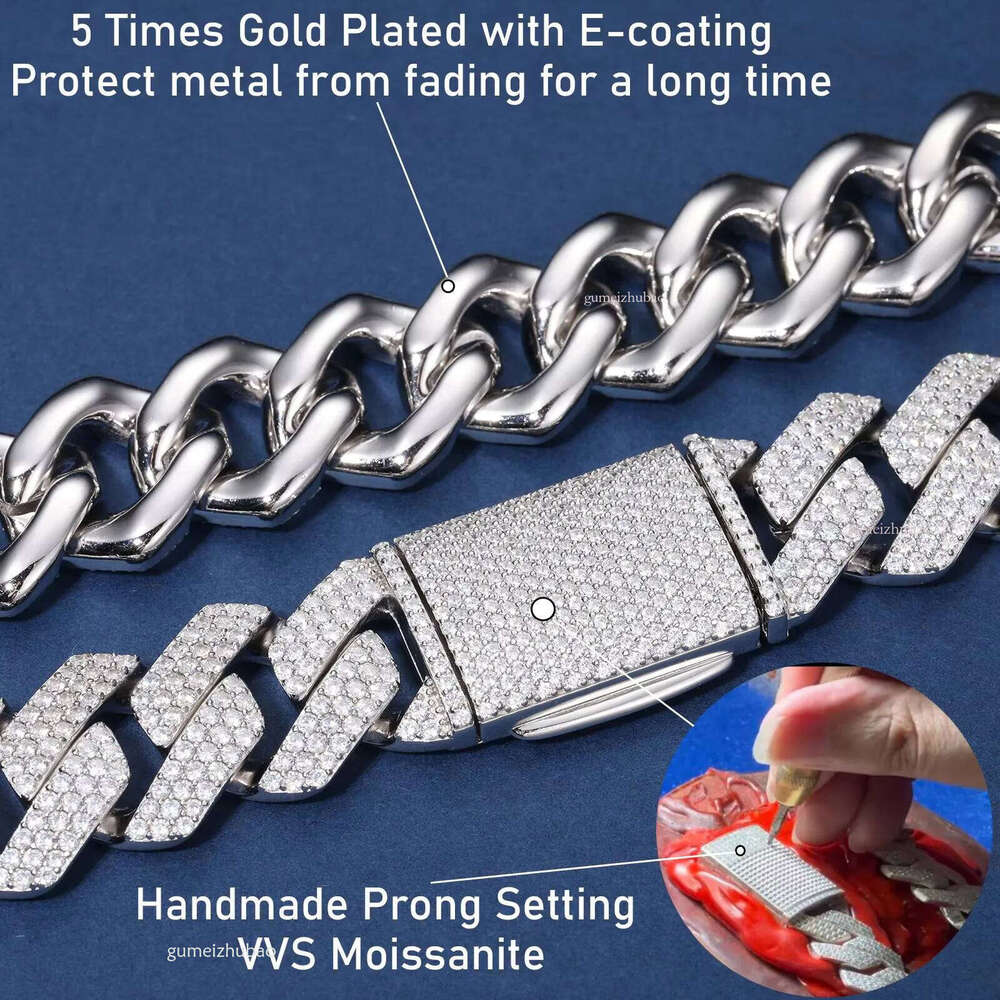 High Quality Cubana Hip Hop Jewelry 6-20mm Sterg Sier VVS Moissanite Dia Iced Out Cuban k Chain Necklace for Men