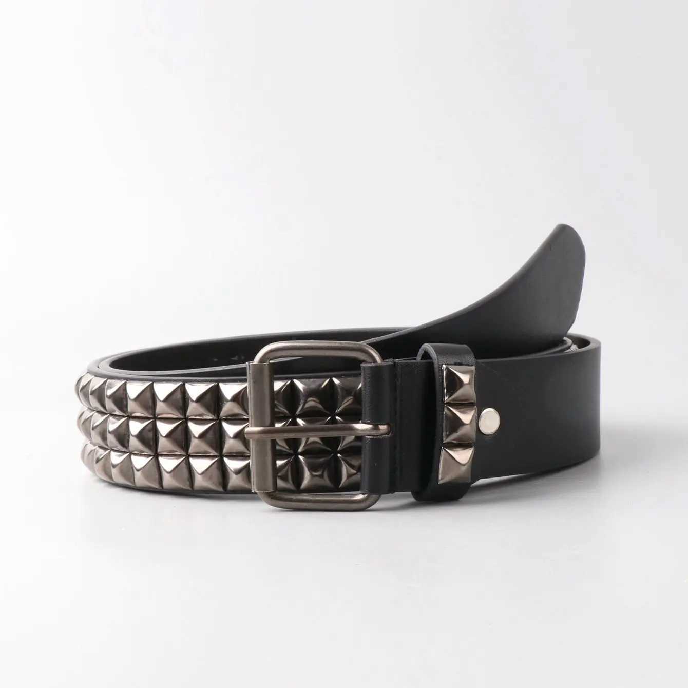Fashion mens metal pin buckle PU riveted belt X250614