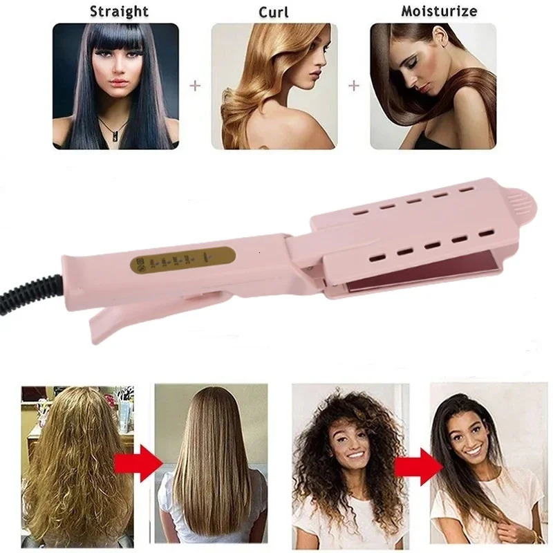 Pink Hair Straightener Four-gear Temperature Adjustment Ceramic Tourmaline Ionic Flat Iron Hair Straightener Women Widen Panel 250611