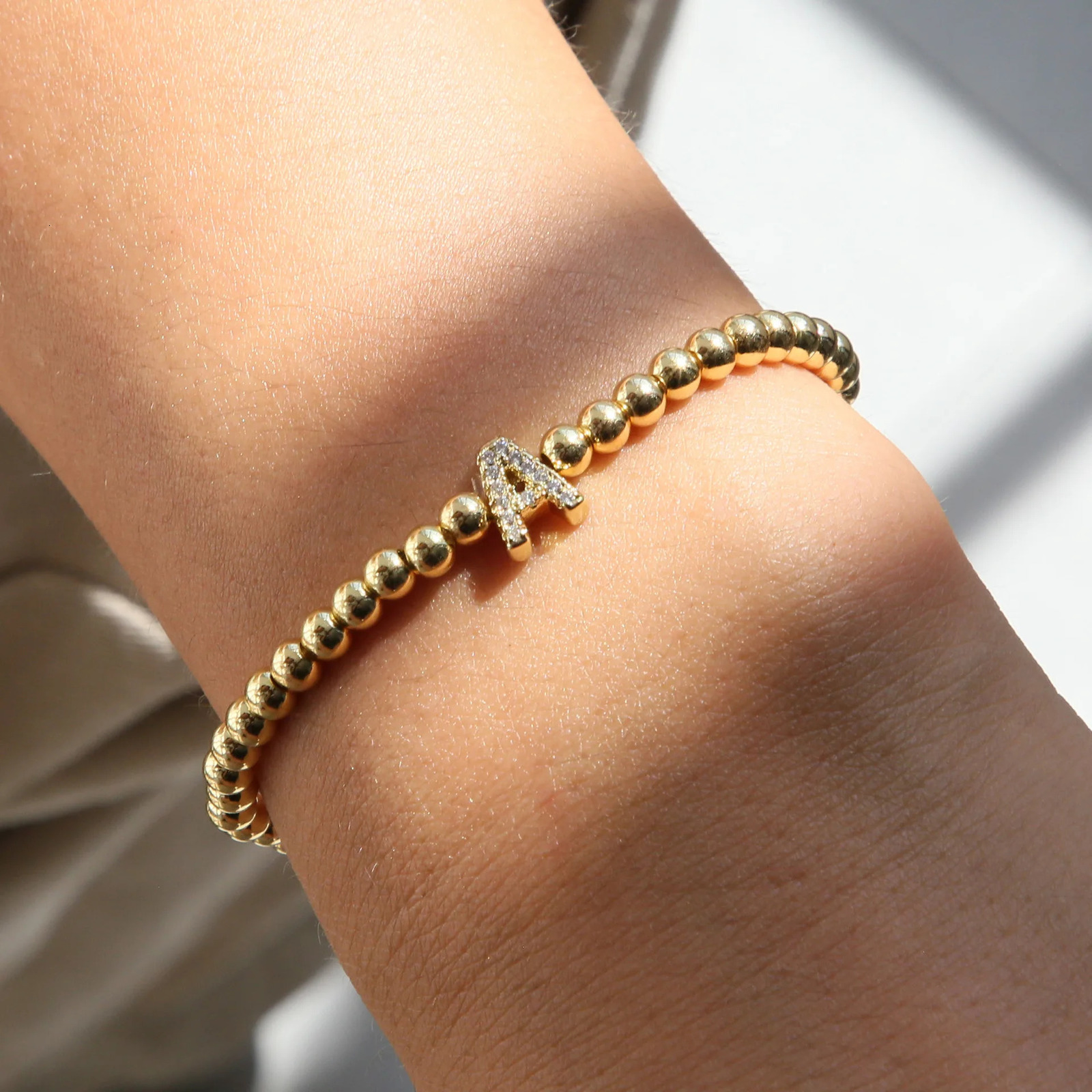 Dainty Gold Plated Zircon Balloon A-Z Letters Beaded Bracelets Bubbles Initial Charms Bracelet Stretch Women Men Jewelry 250610