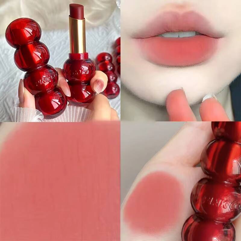 Matte Velvet Lipstick Cute Gourd Shape Easy To Wear Solid Gloss Waterproof Non-stick Cup Lip Tint Korea Makeup Cosmetics happy