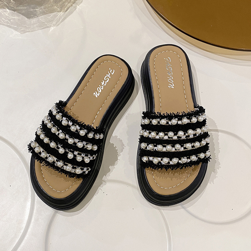 Ddmyoutdoor Women S Summer New Thick Soled Beach Sandals Fashionable Ladies Maternity Small Fragrance Style One Strap Slippers Outdoor Shoes