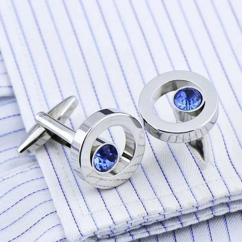 French Shirt Cufflinks Mens and Womens Business Banquet Wedding Speech Gifts Simple High Grade Metal Blue Crystal Cuff Links XJ250614