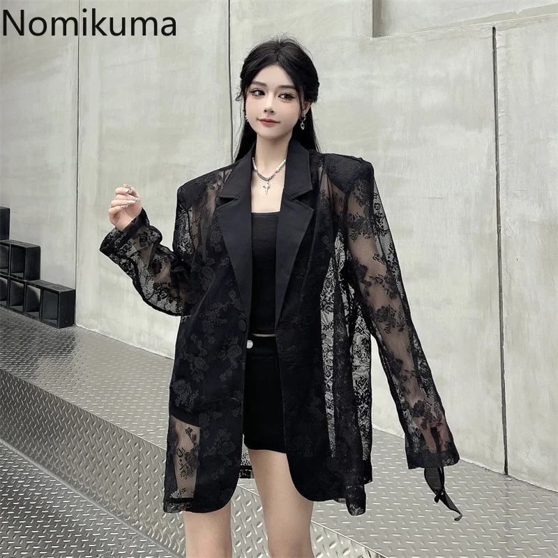 Women Clothing Summer Thin Jackets Womens Patchwork Lace Temperament Coat Sexy Y2k Tops See Through Oversized Outerwear 250611