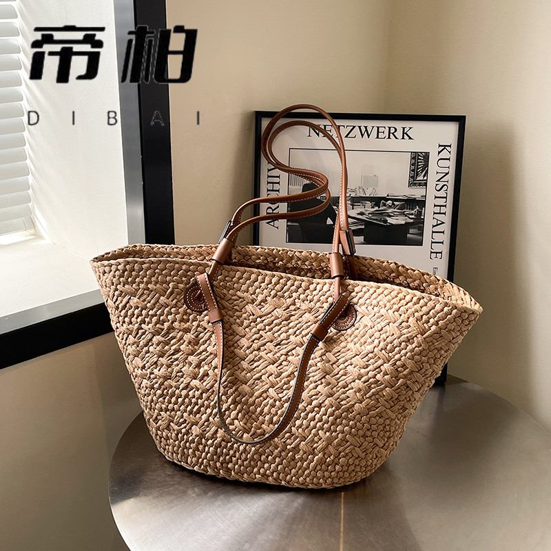 Hot Free Shipping Lafte Grass Hand Woven Straw Woven Tote Bags for Women Shoulder Raffia Bag Rattan Large Shopping Basket Beach Bag Luxury Crochet Han