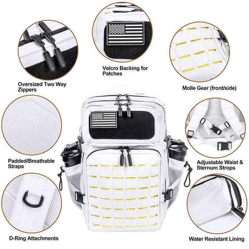 LHI Tactical Backpack For Men And Women White Molle Daypack Spotrs 3 Day Bug Out Bag Athlete Gym Rucksack With Bottle Holder