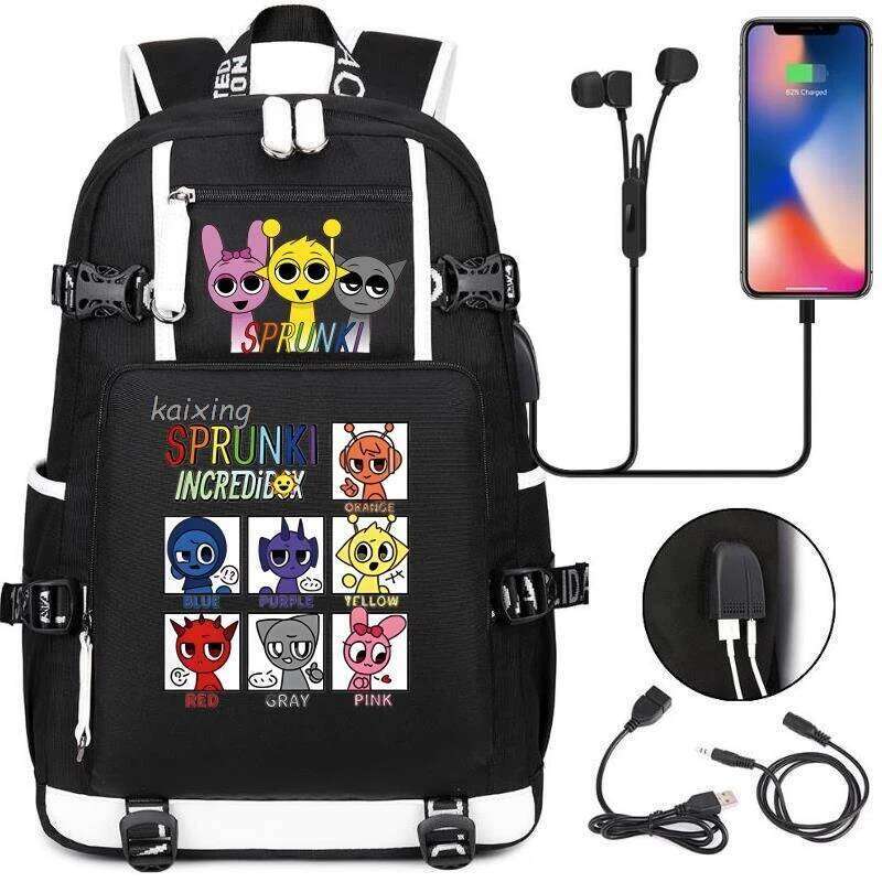Hot New Sprunki School Bags Teenager USB Charging Laptop Backpack Teens Boys Girls Student Book Mochila Travel Bag Best Gift