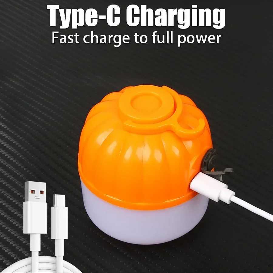 Mini LED Camping Lights 4 Modes USB Rechargeable Pumpkin Lantern Portable Tent Lamp with Hook Outdoor Emergency Floodlight Torch W250613