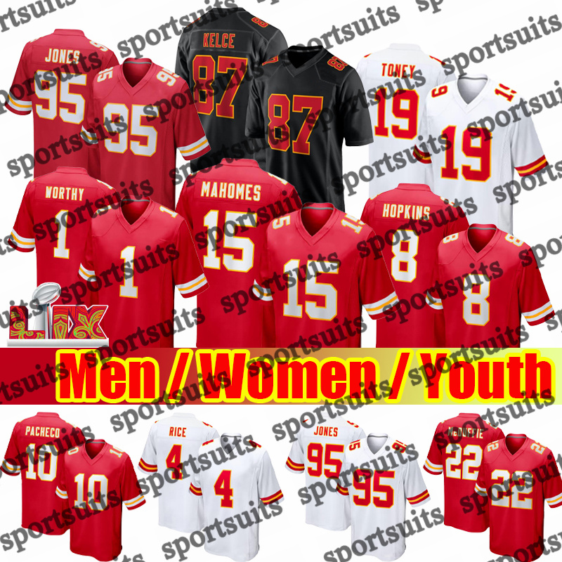 #15 Patrick Mahomes Jersey Travis Kelce Football Jerseys Xavier Worthy Rashee Rice Nick Bolton Chris Jones Harrison Butker George Karlaftis ChiefsS Jersey