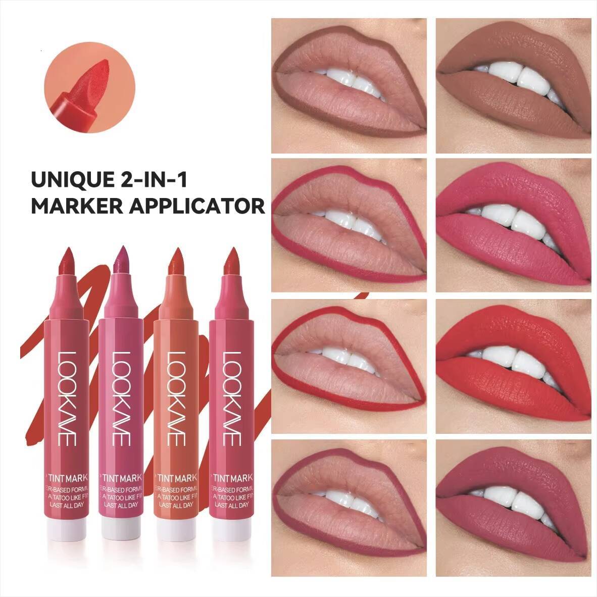 4 Colors Matte Lipstick Pen Velvet Lipliner Marker Waterproof Nourishing Not Fading Makeup Rose Red Lip Tint Liquid Cosmetic happy
