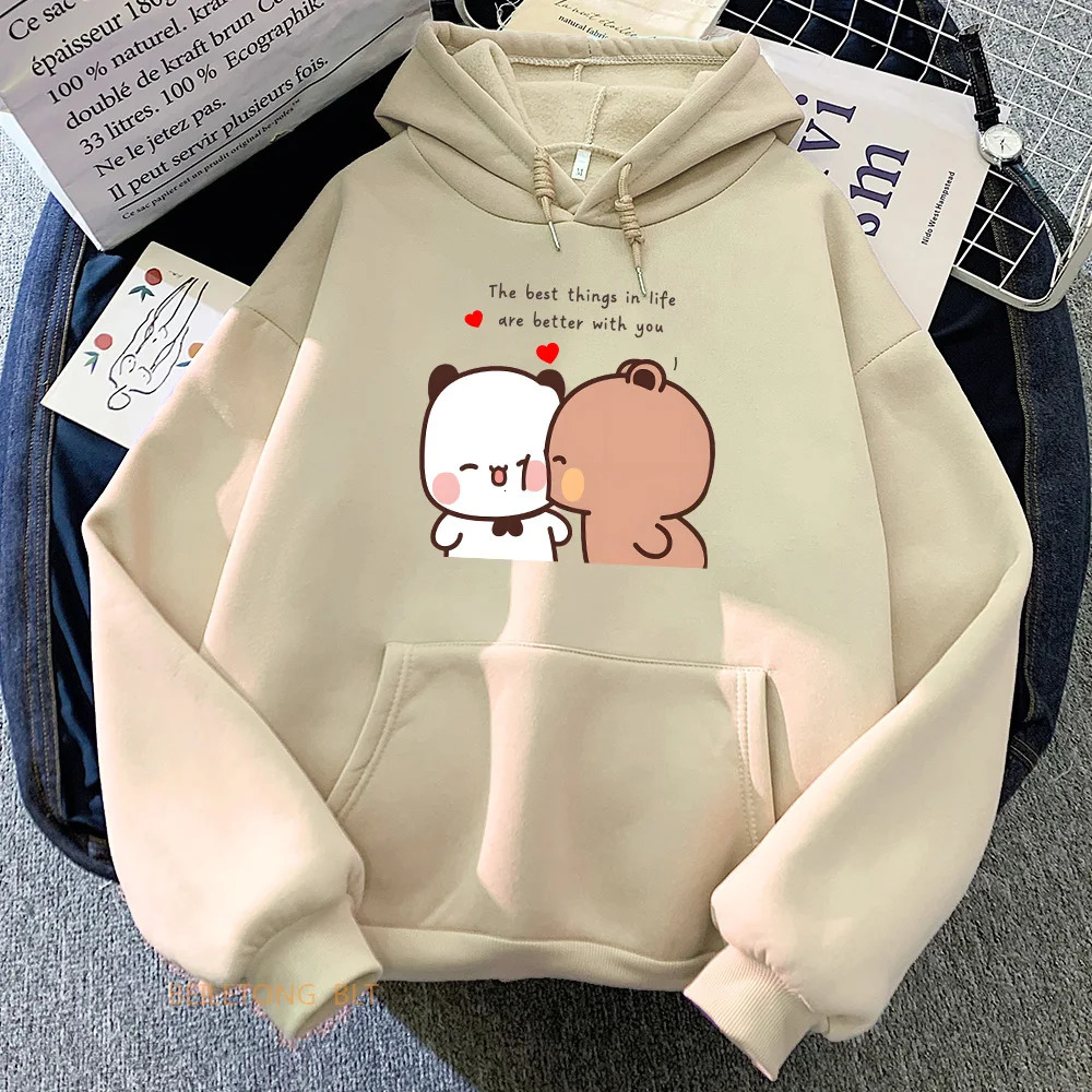 Panda Bear Bubu Dudu Love Heart SweatshirtMen Clothing Casual Long Sleeve Kawaii Printing Pullovers for Winter Fleece 250614