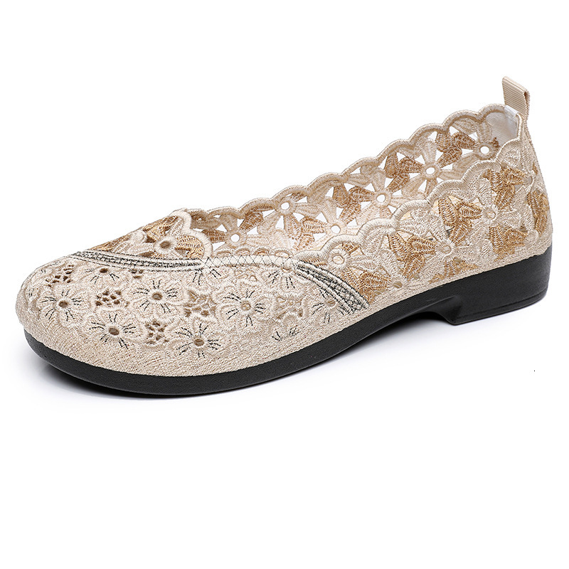 Ddmyoutdoor Summer Old Beijing Women S Cloth Hollow Breathable Mesh Middle Aged Shallow Soft Sole Comfortable Slip On Mom Shoes Outdoor Shoes