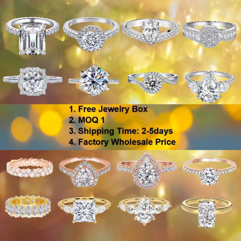 Womens 925 Sterling Silver Engagement Star Ring Gold Eternity Wedding Moissanite Diamond Moissanite Ring