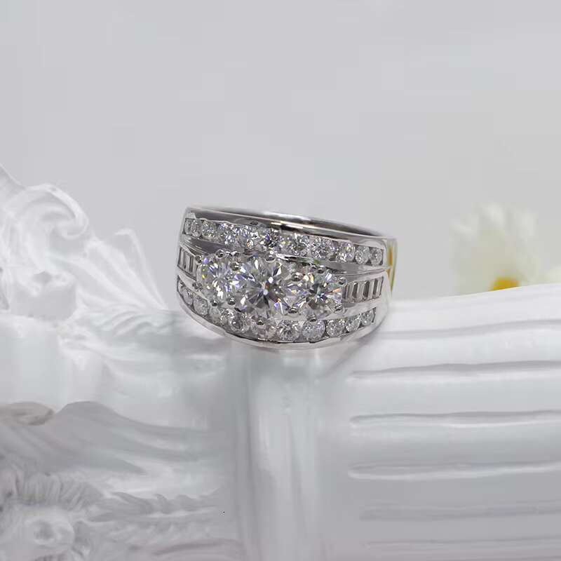 Paston Jewelry Wholesale 6.5mm DEF VVS Moissanite Main Stone 925 Silver Luxury Women Fine Jewelry Rings