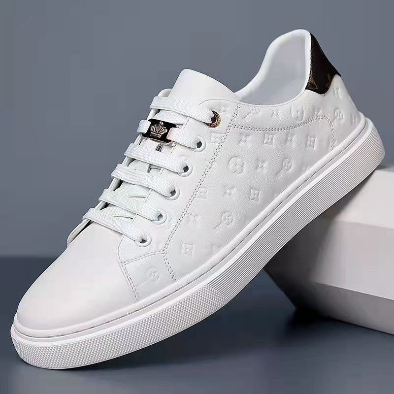 Designer shoes, men's shoes, leather upper white sneakers, men's summer breathable casual shoes, one-foot versatile thick-soled board shoes,