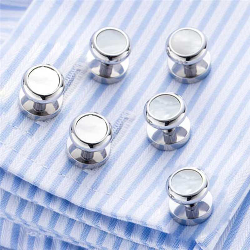 Pearl Shell + Brass Cufflinks for Mens Tuxedo Shirt Stud Cuff Links Buttons Brand Top Quality Man Wedding Jewelry gemelos Z692 XJ250614