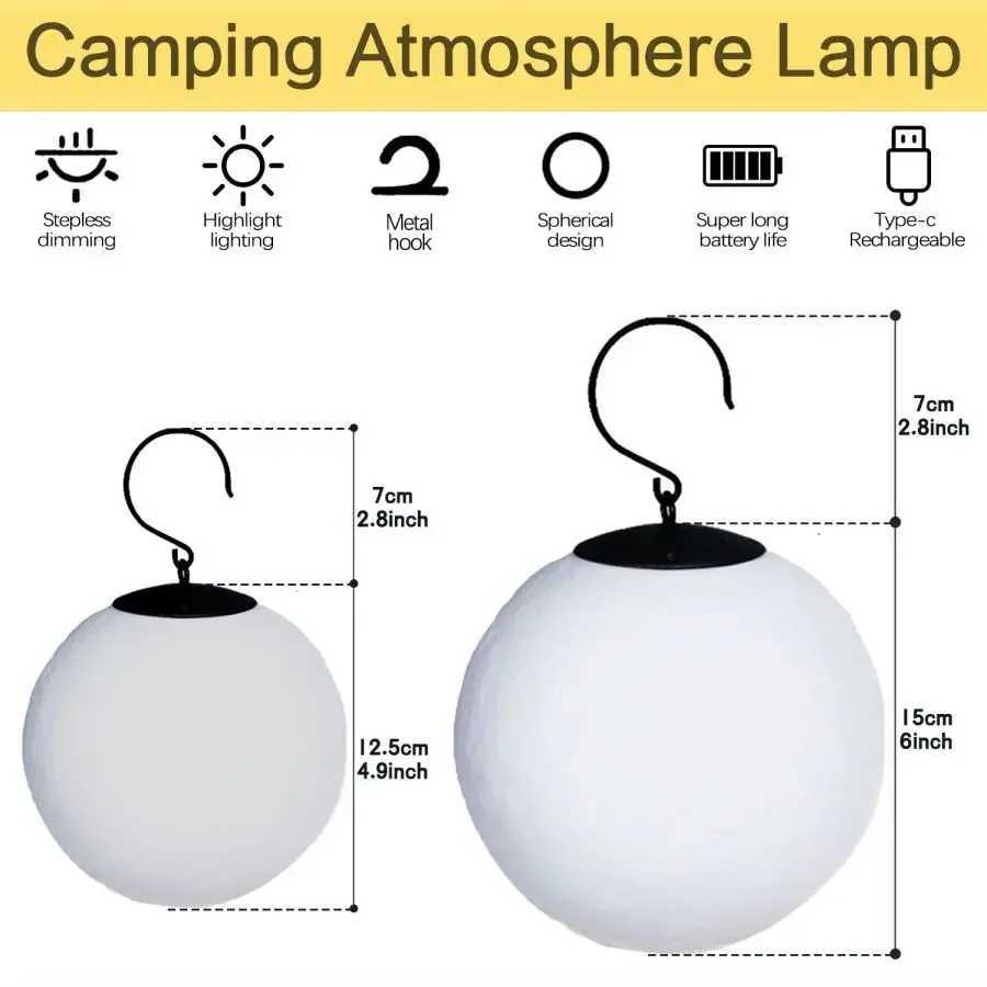 Outdoor LED Camping Lantern Waterproof Tent Lamp USB Rechargeable Portable Hanging Moon Light Garden Decor Lights W250613