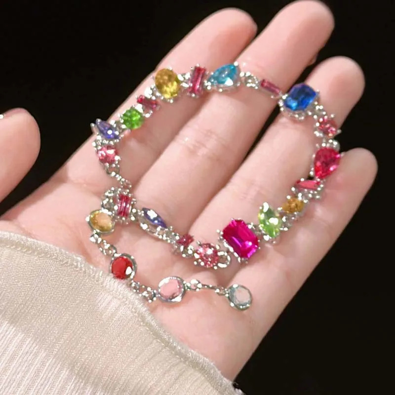 2025 Sparkling Colorful Crystal Bracelets For Women Korean Zircon Metal Chain Bracelet Party Jewelry Valentines Day Gift 250610