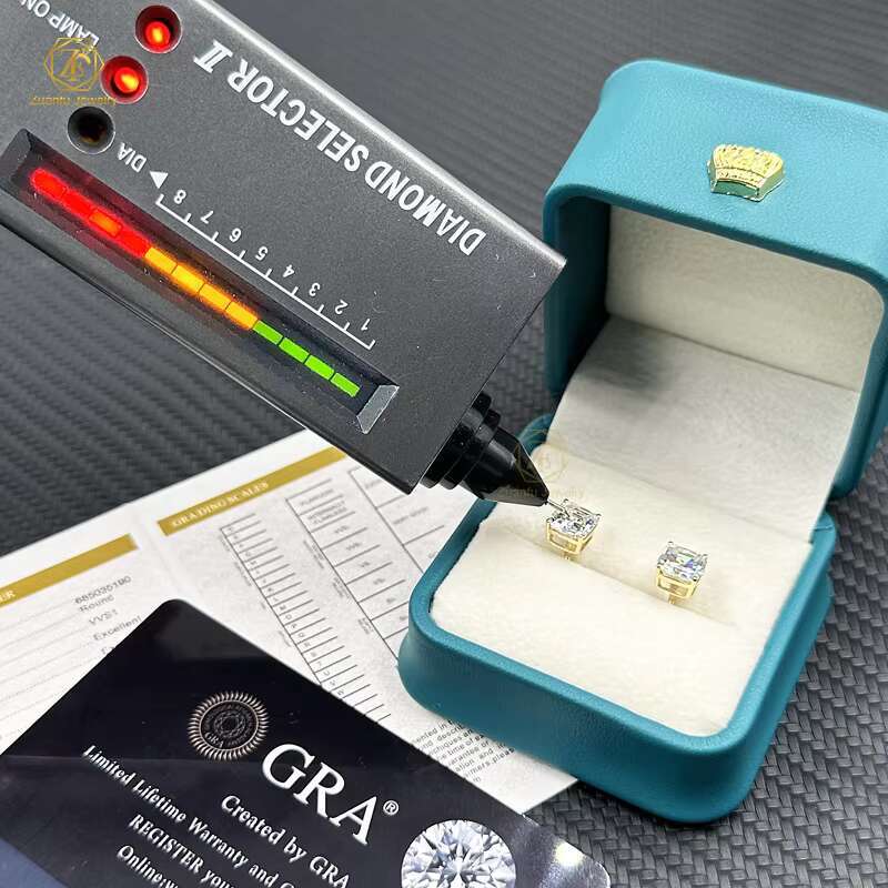 14k Solid Gold Stud Earrings Asscher Moissanite D VVS1 Pass Diamond Tester with GRA Push Back Earrings