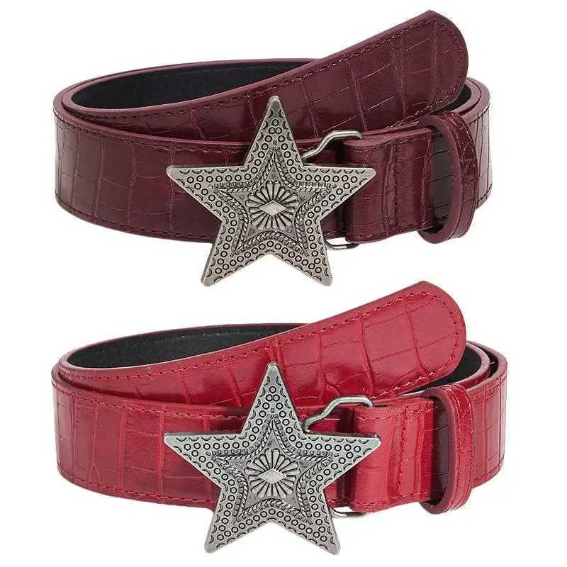 Retro Wens Belt Fashion Trend All-match Jeans Accessories Girdle Hip-hop Y2k Girl Five-pointed Star Buckle Pu Waistband X250614