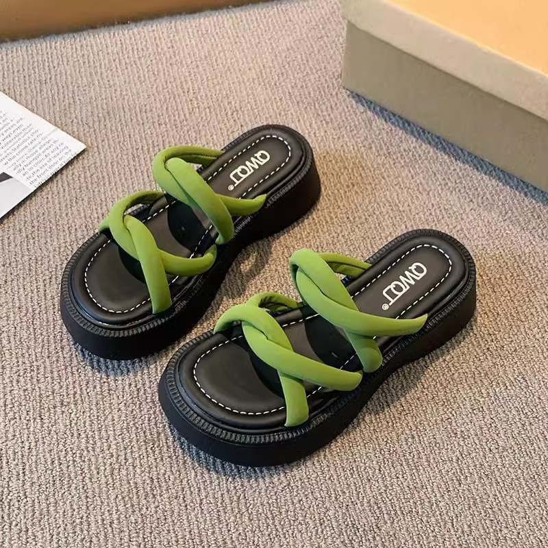 Ddmysports Korean Style Dress For Women Summer New Stunning Thick Sole Height Increasing One Strap High Heel Slippers Outdoor Shoes