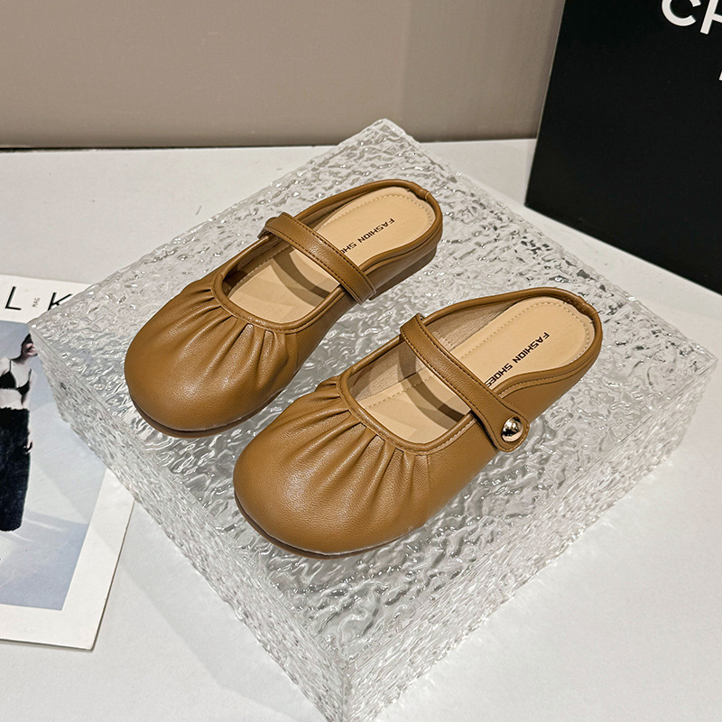 Ddmyoutdoor Lazy Slip On Mules Versatile Non Soft Sole Half All Season French Style Outdoor Closed Toe Slippers For Women Outdoor Shoes