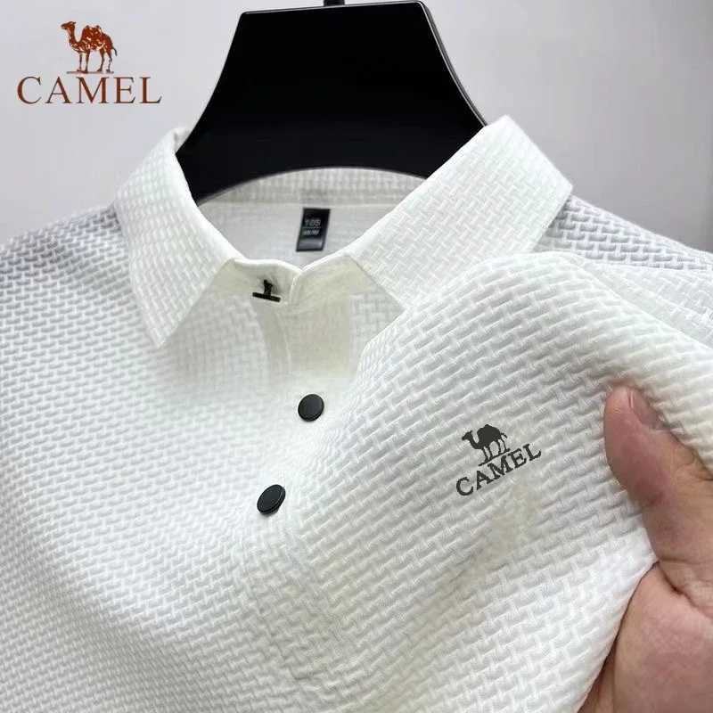 Summer New Mens Embroidered CAMEL Ice Silk Elastic Polo Shirt Fashion Leisure Breathable Cool Short Sleeved T-shirt Top Z250613