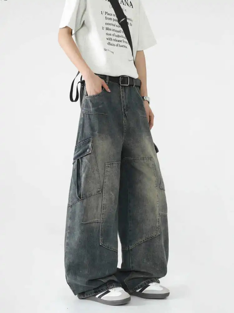 Women Dark Blue Y2k Cargo Jeans Baggy Grunge Denim Trousers Vintage Boyfriend Long Pants Japanese 2000s Style Clothes 250612