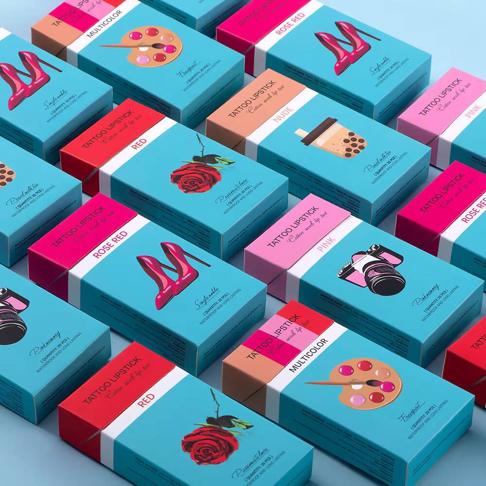 20 Pieces/Set Cigarette Cotton Swab Portable Waterproof Liquid Non-Stick Cup Tattoo Lipstick Lip Tint Lipgloss happy